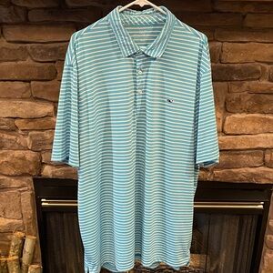 Vineyard Vines Men's Aqua and White Striped Polo